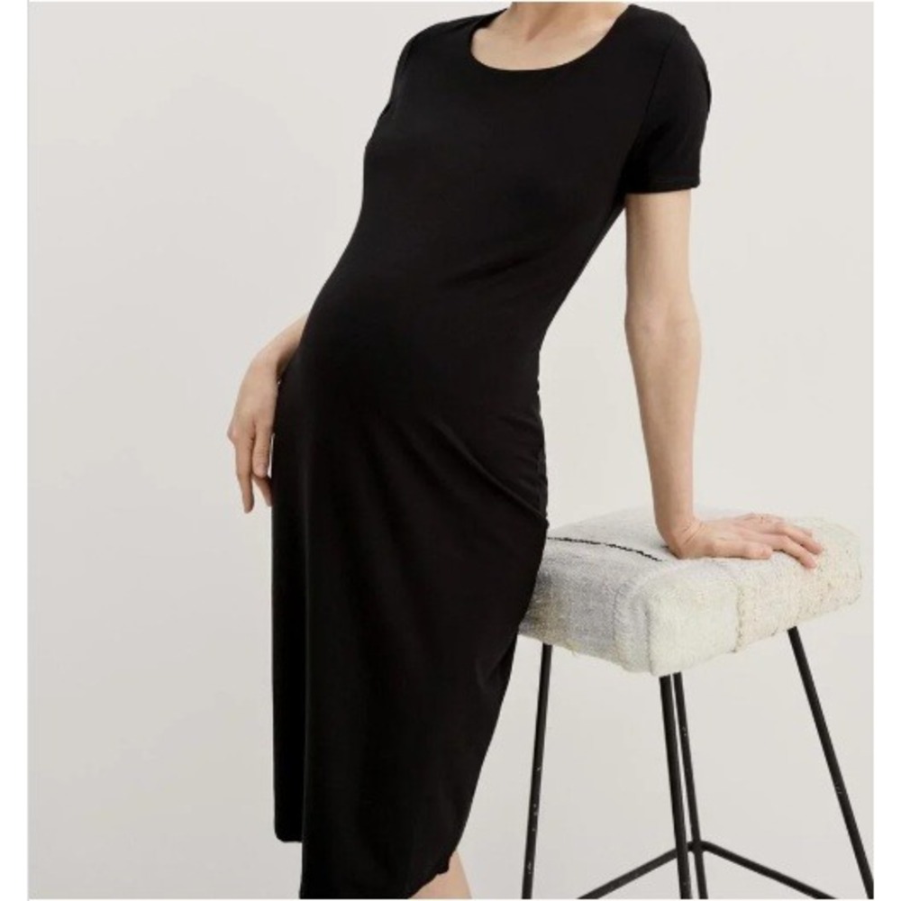 Hatch The Body Crewneck Dress Size‎ 4 Black Short Sleeve Side Slit Maternity